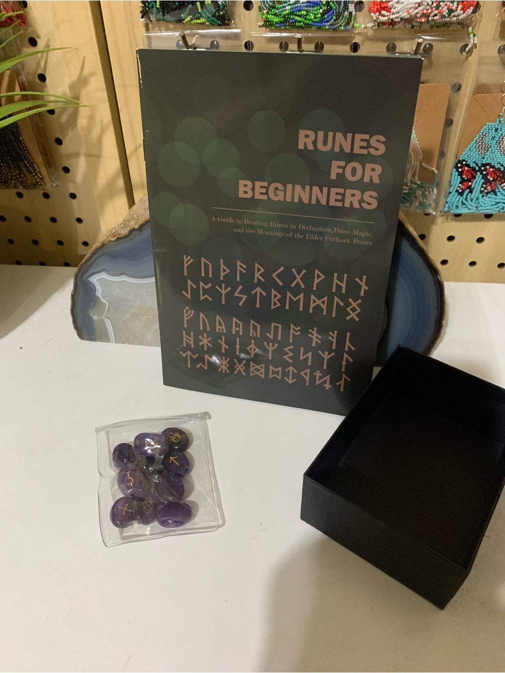 Runes for Beginners Book with Purple Rune Stones